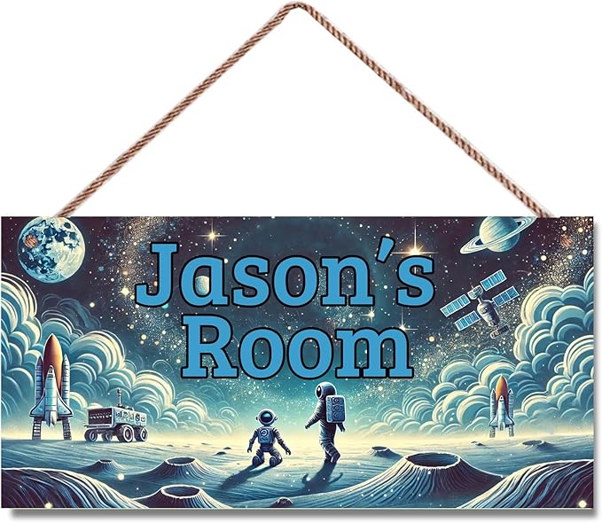 Personalized Name's Door Sign For Boys Room, Outer Space Theme Wall Art Decor, Astronaut Art Nursery Kids Room Decor
