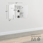 Prepac Elite 32" Wall Cabinet, White Storage Cabinet, Bathroom Cabinet, Pantry Cabinet with 1 Adjustable Shelf 12" D x 32" W x 30" H, WEW-3230