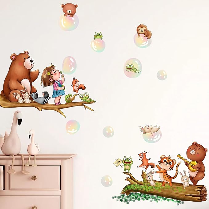 Cute Animal Wall Stickers Decals Kid Room Nursery Baby Bedroom Décor (Girl Blowing Bubbles)