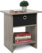 Furinno Dario End Table / Side Table / Night Stand / Bedside Table with Bin Drawer, 1-Pack, French Oak Grey/Black