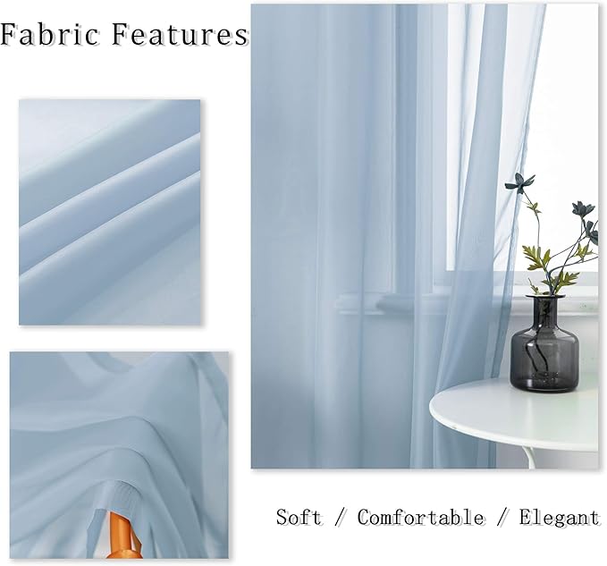 DUALIFE Dusty Blue Sheer Curtains 84 Inch Length for Living Room Decor Set of 2 Panels Grommet Window Look Semi Sheer Transparent Sheer Curtains for Bedroom 52x84 Inches Long Stone Blue