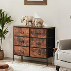 DUMOS TV Stand for Living Room, Dresser for Bedroom Chest of Dresser with 6 Fabric Drawers Storage Organizers Units, Nightstand for Bed
