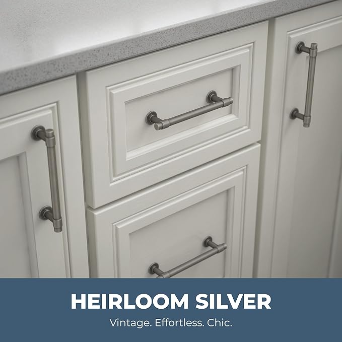Franklin Brass - Francisco Heirloom Silver Cabinet Handles 4 Inch (4") Hole Center Pulls | Easy Install, Durable Hardware for Kitchen Cabinet Door, Drawers, Dresser Pull, Furniture (10 Pack)