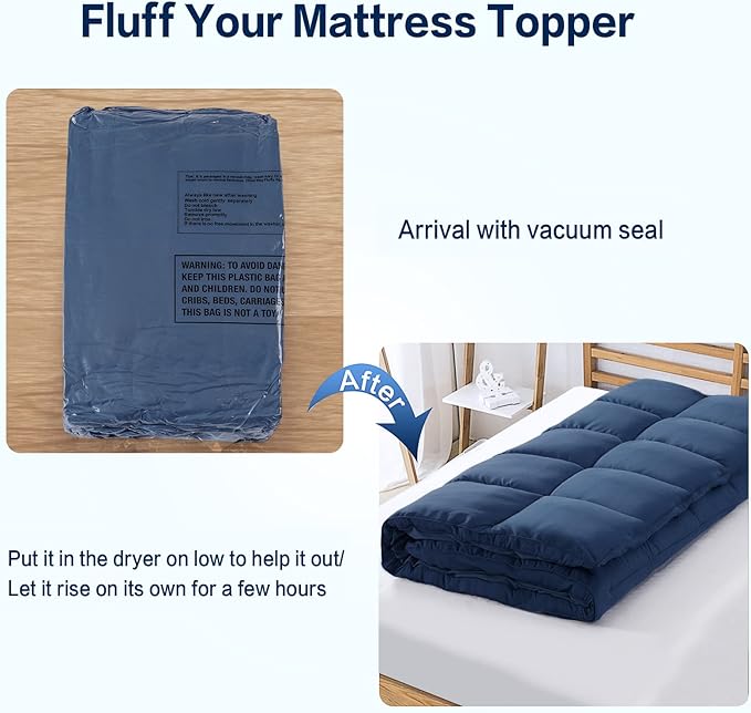 SOPAT Mattress Topper Queen Size Extra Thick Mattress Pad 8-21" Deep Pocket Soft Down Alternative Fill Mattress Protector Pillow Top Mattress Cover (60x80 Inches, Navy Blue)