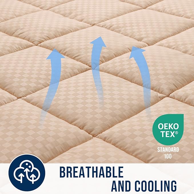 OLANLY California King Quilted Fitted Mattress Pad – Soft Pillow Top Mattress Topper, Down Alternative Fill, Cooling Breathable Mattress Cover, Machine Washable Deep Pocket Mattress Protector, Beige