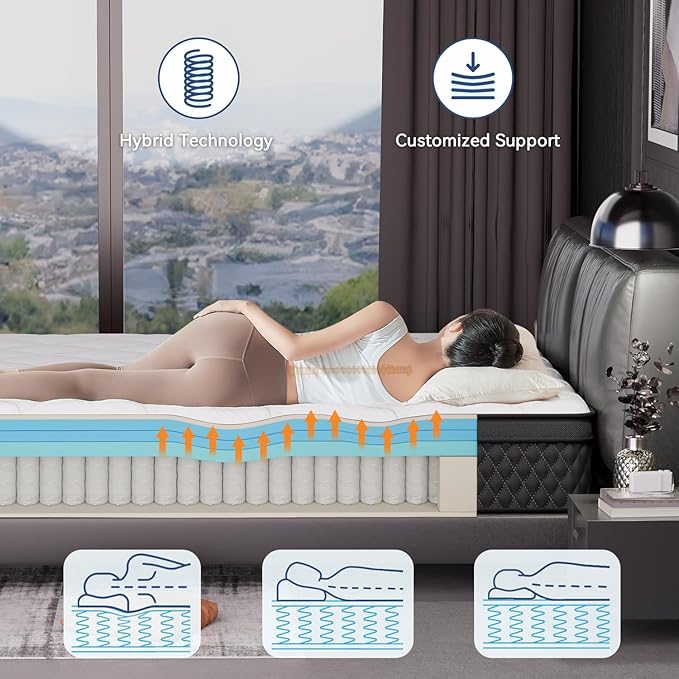 ELEMUSE Twin Mattress, 10 Inch Hybrid Memory Foam Mattress in a Box, Pressure Relieving Comfort, Individual Pocket Springs for Motion Isolation, Medium Firm, CertiPUR-US Certified, Fiberglass Free