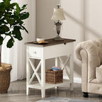 ChooChoo Farmhouse End Table with Drawer, Accent Small Side Table Nightstand for Living Room, Bedroom, and Small Spaces - Soft White