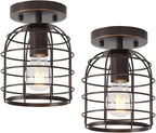 Create For Life® Industrial Vintage Flush Mount Ceiling Light,Rustic Metal Cage Semi Flush Mount Ceiling Lamp Fixture for Hallway Stairway Kitchen Garage, E26, Oil Rubbed Bronze Finish,2 Pack
