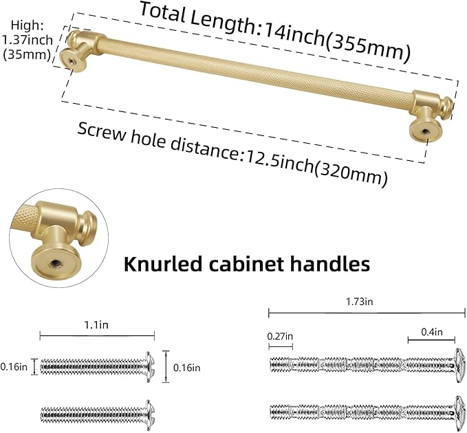 10 Pack 12-3/5 inch(320mm) Brushed Brass Kitchen Cabinet Handles Cabinet Pulls Gold Drawer Pulls Kitchen Cabinet Hardware Handles Dresser Handles