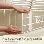 LuxClub 4 PC Queen Size Sheet Set Bed Sheets, Breathable Luxury Deep Pockets Wrinkle Free Cooling Sheets Machine Washable Hotel Bedding (Queen, Striped Cream)