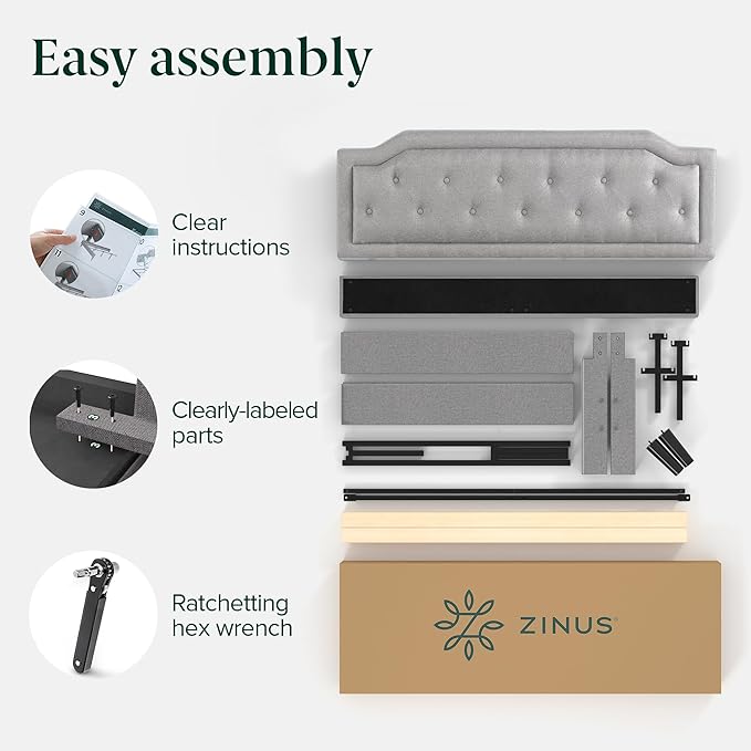 ZINUS Kellen Upholstered Scalloped Platform Bed Frame, Mattress Foundation, Wood Slat Support, No Box Spring Needed, Eco Friendly WonderBox (TM), Easy Assembly, Dark Grey, Queen