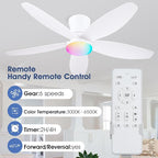 Flush Mount RGB Ceiling Fans with Lights-48 Low Profile Ceiling Fan with Light and Remote/APP Control,DC Reversible,LED Dimmable Ceiling Fans for Bedroom,Indoor/Outdoor Patio Use(White)