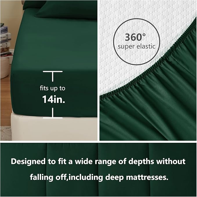 CozyLux Full Size Comforter Sets Emerald Green, 7 Pieces Bed in a Bag, Green Comforter Full Size, All Season Bedding Sets with Stitch Quilted Comforter, Flat Sheet, Fitted Sheet, Pillowcases
