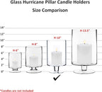 CYS EXCEL Glass Hurricane Pillar Candle Holder (H:10" W:6") | Multiple Size Choices Short Stem Candle Centerpieces | Stemmed Glass Cylinder Candle Vase