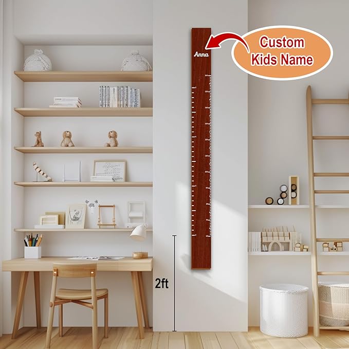 Personalized Growth Chart for Wall, Wooden Height Chart for Kids, Cute Height Measurement for Child/Girls/Boys, Baby and Toddler's Playroom/Kid's Room/Nursery Decor, Ruler