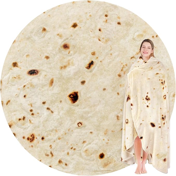 Jorbest Burrito Tortilla Throw Blanket Birthday Gifts for Women Men Teen Boys Girls, Novelty Tortilla Food Blanket Funny Gifts for Adult Kids, 285 GSM Soft Flannel Taco Blanket (Yellow, 80 inches)