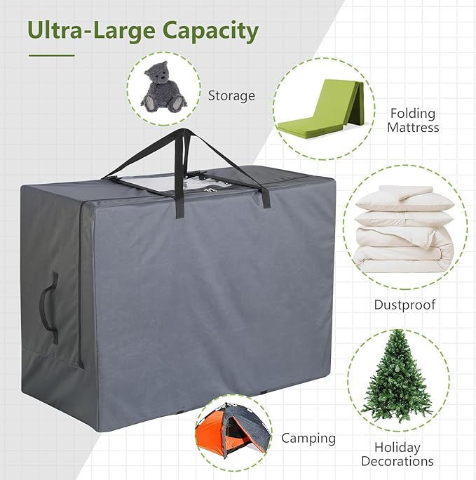 Cuddly Nest Folding Mattress Storage Bag - Heavy Duty Carry Case for Tri-Fold Guest Bed (Fits 6" Full Mattress,Grey)