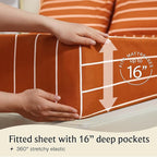 LuxClub 4 PC Sheet Set Bed Sheets Deep Pockets 16" Wrinkle Free Cooling Machine Washable Hotel Bedding Silky Soft - Striped-Autumn Orange Queen