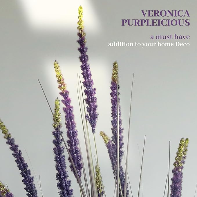 KOL 59in Artificial Veronica Spiked Speedwell Grass, 5ft Faux Veronica Spicata Flower, Tall Fake Reed Grass for Home Office Garden Wedding Décor, Indoor Outdoor Fake Plant, UV-Resistant, Purple