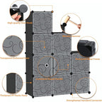 C&AHOME Cube Storage Organizer with Doors, 9-Cube Shelves, Closet Cabinet, DIY Plastic Modular Bookshelf, Storage Shelving Ideal for Bedroom, Living Room, 36.6”L x 12.4”W x 36.6”H Black USHS3009B-DOOR