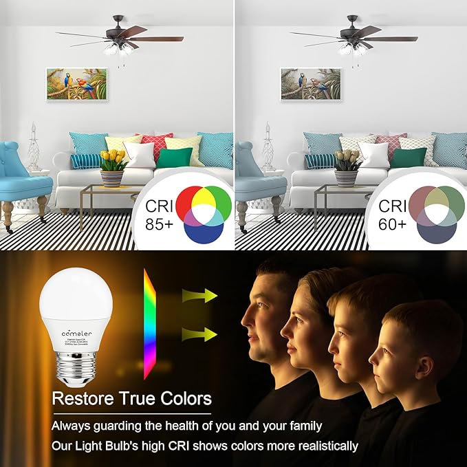 comzler LED Refrigerator Light Bulb, E26 LED Bulbs 60 Watt Equivalent, A15 Appliance Small Bulbs E26 Base with 4000K Natural White, Ceiling Fan Bulb, 600LM Indoor Outdoor Light, Non-Dimmable, 6 Pack
