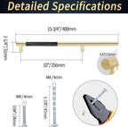 Knurled Cabinet Pulls 6 Pack, 16 Inch Long Cabinet Handles Metal Door Pulls, Kitchen Drawer Pull Knurled Dresser Handles - 10" Hole to Hole, Black & Gold