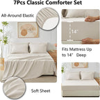 CozyLux Oversized Queen Comforter Set Beige - 7 Pieces Bed in a Bag Comforter Set with Sheets, Luxury Soft Bed Set All Seasons, Bedding Set with Down Alternative Comforter, Sheets, Pillowcases & Shams