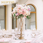 Versatile Metal Flower Arrangement Stand & Pillar Candles Holder Set for Wedding Party Dinner Centerpiece Event Restaurant Hotel Decoration (2 x L, Gold)