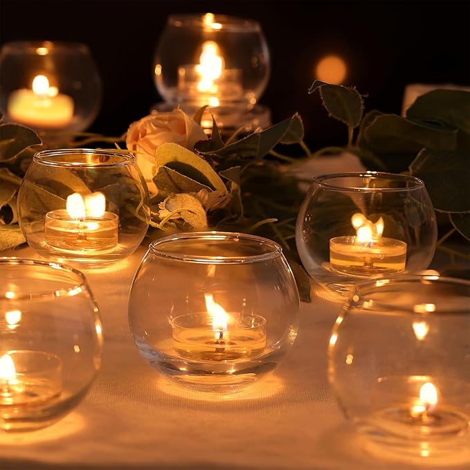 LAMORGIFT 36Pcs Glass Tealight Candle Holders - Bowl Vases for Votive/Floating Candles, Round Vases for Wedding, Engagement, Bridal Shower Parties Table Centerpieces
