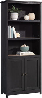 Sauder Cottage Road Book Shelf, Bookshelf with Storage, Library Bookcase with Doors and Adjustable Shelves, in Raven Oak Finish