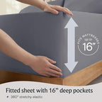 LuxClub 4 PC King Size Sheet Set Deep Pockets Wrinkle Free Cooling Bed Sheets Machine Washable Hotel Bedding Silky Soft - Light Grey King