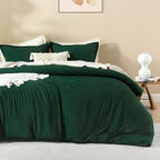 Litanika Dark Emerald Green King Comforter Set, 3 Pieces Solid Forest Bedding Set, All Season Fluffy Bed Set (104x90In Comforter & 2 Pillowcases)