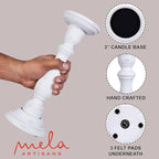 Mela Artisans Wooden Pillar Candle Holders | Tuli Design | Set of 3 Mango Wood Candlesticks | Matte White | Sizes 6" & 9" & 12" | Table Decor | Centerpiece | Mantel | Wedding | Living Room Decor