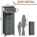 Somdot Tall Dresser for Bedroom with 6 Drawers, Storage Organizer Chest of Drawers with Removable Fabric Bins for Closet Bedside Living Room Laundry Entryway Hallway, Charcoal Grey