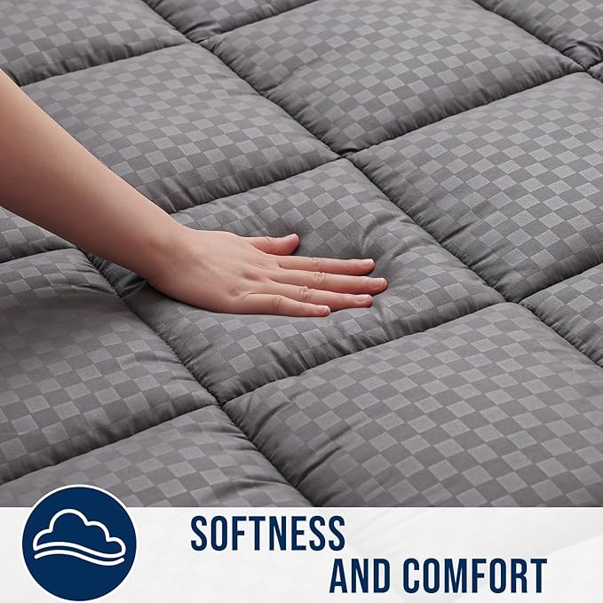 OLANLY Twin XL Quilted Fitted Mattress Pad – Soft Down Alternative Pillow Top Mattress Topper, Cooling Comfort Breathable Mattress Cover, Machine Washable Deep Pocket Mattress Protector, Dark Grey