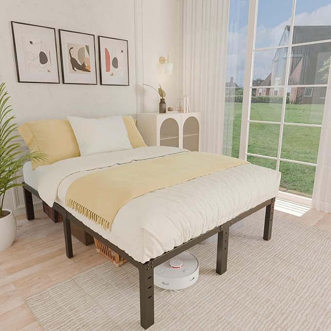 ALDRICH 14 Inch Metal Full Size Bed Frame - Double Black Basic Steel Slats Platform, Easy Assembly Heavy Duty Noise Free Bedframes, No Box Spring Needed