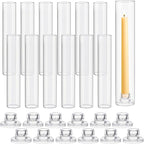 12 Set Glass Hurricane Candle Holders 11.8" Open Ended Glass Candleholder Tube Shape Bottomless and 1.26" Taper Clear Candlestick Holders for Wedding Party Table Centerpiece