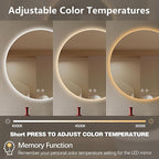 Niccy Round Led Mirror for Bathroom, 36" Circle Frameless Backlit Mirror wiht Light, Anti-Fog, 3 Colors, Waterproof, Memory Function