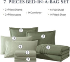Monbix Full Comforter Set - 7 Pieces Light Sage Green Bed in a Bag Full Size Bedding Sets with Comforters, All Seasons Down Alternative Comforter with Sheets,Pillowcases & Shams