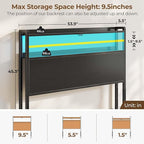 Rolanstar Headboard for Full Size Bed with Storage, 60,000 DIY Color of LED Light, Head Board with USB & Type C Port, Height Adjustable, Black Cabeceras de Cama Comfortable Modern, Wood