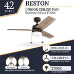 Prominence Home Reston, 42 Inch Modern Farmhouse LED Ceiling Fan with Light, Pull Chain, Dual Mounting Options, Dual Finish Blades, Reversible Motor - 51015-01 (Bronze)