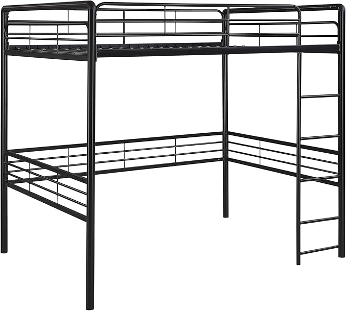 DHP Full Metal Loft Bed with Ladder, Space-Saving Design, Black, Full