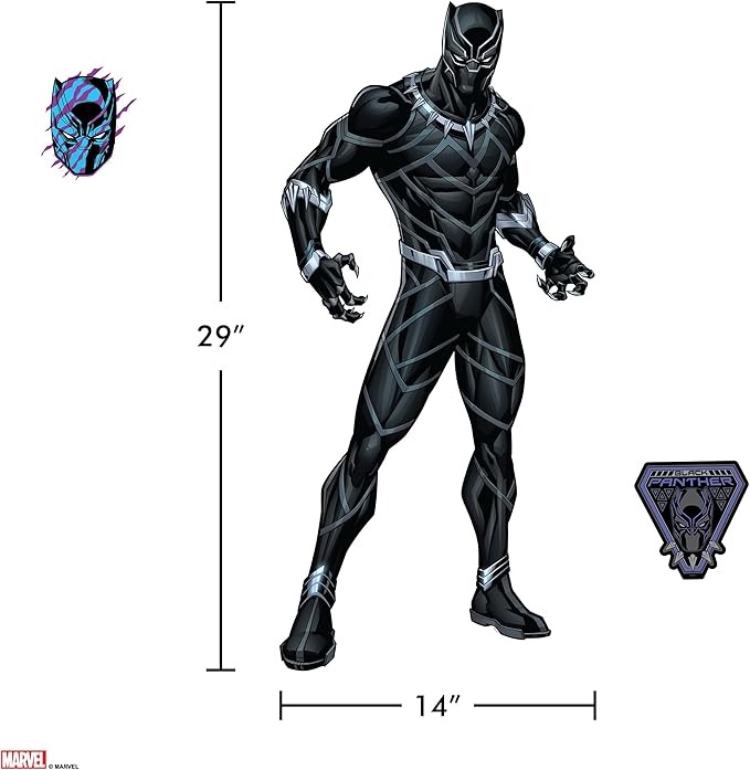 Wall Palz Marvel Black Panther Wall Decal - 29" Augmented Reality Black Panther Bedroom Decor Peel and Stick Vinyl Wall Stickers