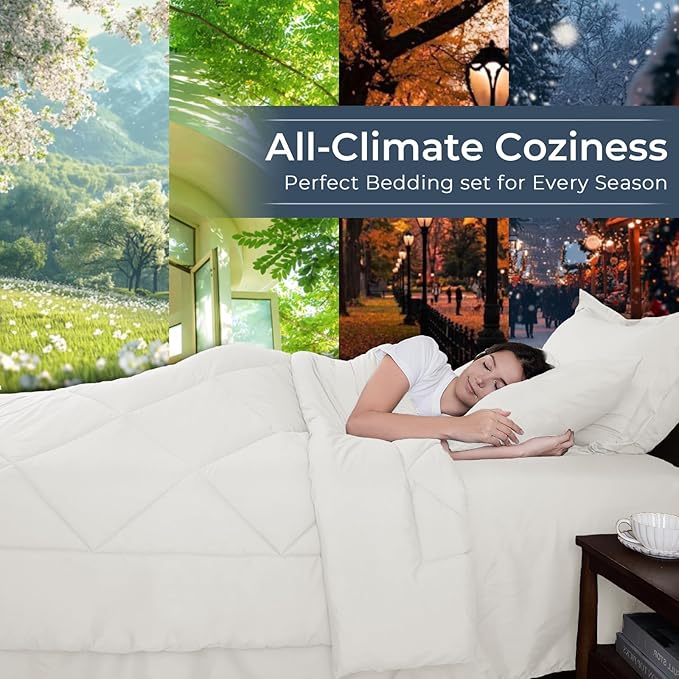 HEVUMYI Ivory Full Comforter Set - 7-Piece All Season Bed in a Bag Full, Ultra Soft Bedding Set with Comforter, Flat Sheet, Fitted Sheet, Pillowcases, Pillow Shams
