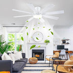 Ceiling Fans with Lights- 52" Low Profile Indoor Ceiling Fan with Light and Remote/APP Control, 8 Blade,Flush Mount, LED Dimmable DC Reversible Modern Ceiling Fan for Bedroom（White）