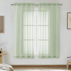 OVZME Light Green Sheer Curtains 54 Inches Long 2 Panels - Soft Light Filtering Window Sheer Panels for Living Room/Bedroom, Top Dual Rod Pocket, 1 Pair, Each 42Wx54L Inches