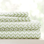 Linen Market Double-Brushed Patterned Microfiber California King Sheet Set 4 Piece – OEKO-TEX Certified Ultra Soft & Wrinkle-Free - 16" Deep Pocket Sheets Easy Care Cal-King Size - Puffed Chevron Sage