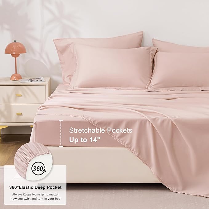 Love's cabin California King Comforter Set Blush Pink, 7 Pieces California King Bed in a Bag, All Season Bedding Sets with 1 Comforter, 1 Flat Sheet, 1 Fitted Sheet, 2 Pillowcase and 2 Pillow Sham
