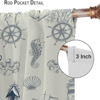 Nautical Anchor Curtains, Vintage Sailboat Ocean Coastal Lighthouse Window Drapes, Navy Blue Coral Shell Seahorse Beach Print Blackout Window Treatments for Living Room Bedroom 63x72in