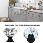 12 Packs Crystal Cabinet Knobs Drawer Pulls and Knobs Diamond Dresser Handles Crystal Pulls for Drawers - 30 mm Clear Glass Cabinet Knob with Black Base